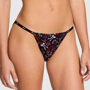 Victoria Secret PINK LOGO COTTON STRING BIKINI PANTY black bow XL Christmas Soft